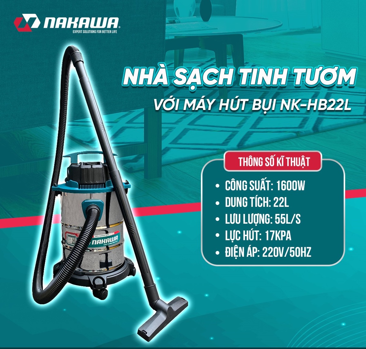 Máy hút bụi công nghiệp 1600W 22L Nakawa NK-HB22L