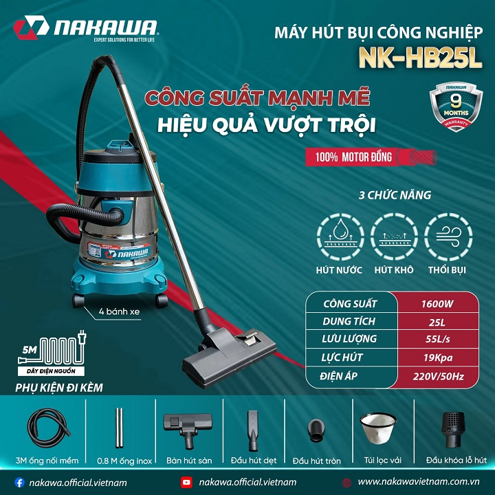 Máy hút bụi công nghiệp 1600W 25L Nakawa NK-HB25L