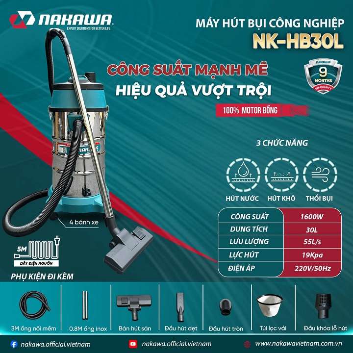 Máy hút bụi 1600W 30L Nakawa NK-HB30L