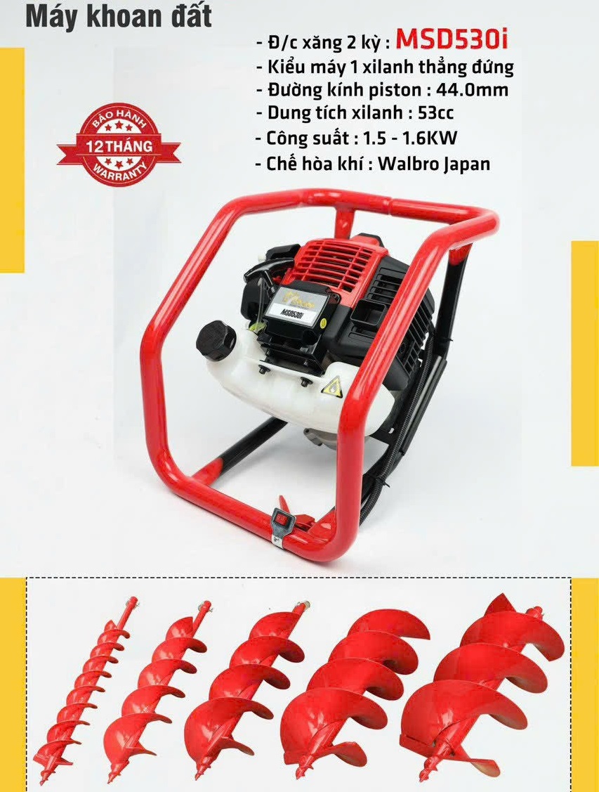 Máy Khoan Đất 1.6Kw Mitusi MSD530i Chế Walbro Japan