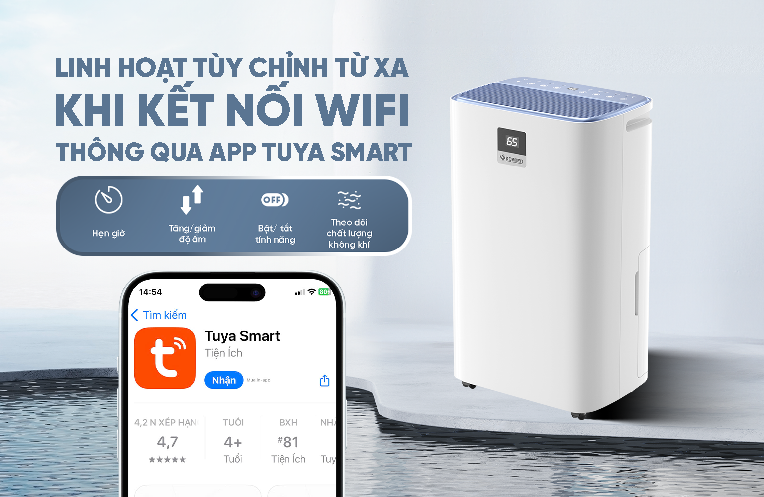 Máy Lọc Không Khí và Hút Ẩm 30L Kosmen KM-30N