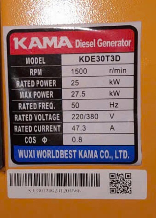 Máy Phát Điện Chạy Dầu 25Kw Kama KDE30T3D