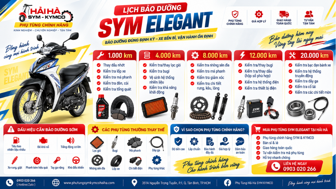 Bảo dưỡng xe SYM Elegant định kỳ — thay gì, khi nào?