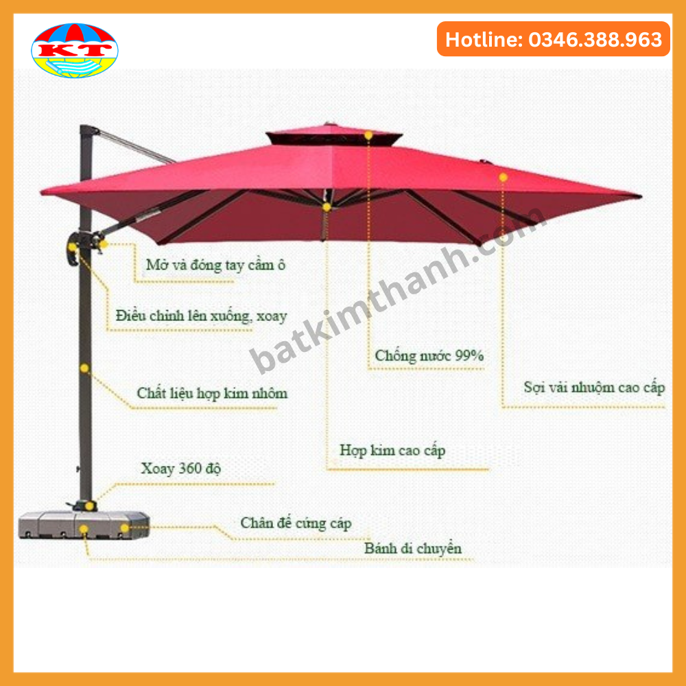 Ô Lệch Tâm Hợp Kim Nhôm 3M x 3M Xoay Nghiêng 360 Độ