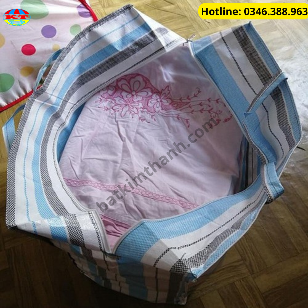 Túi Bạt Dứa mã lai có 2 dây kéo  đựng quần áo, chăn màn