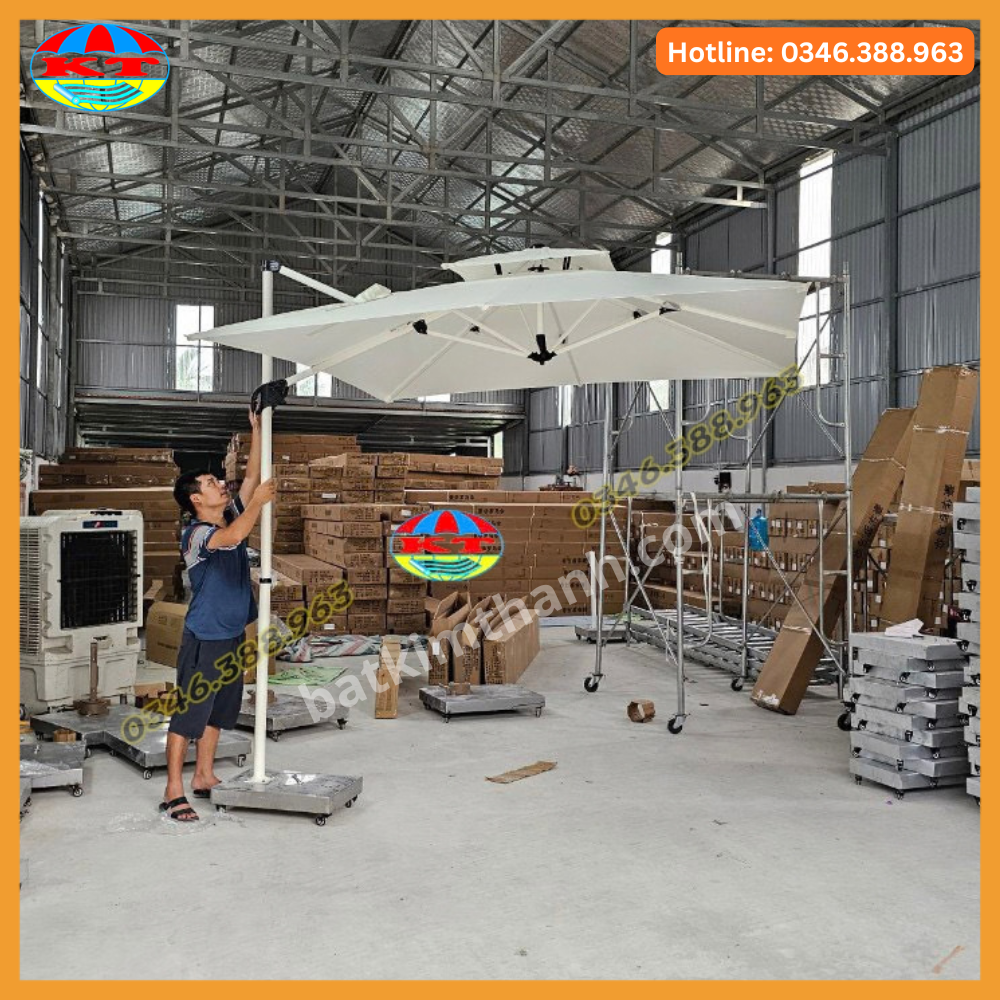 Ô Lệch Tâm Vuông 2,5m Xoay Nghiêng 8 Nan