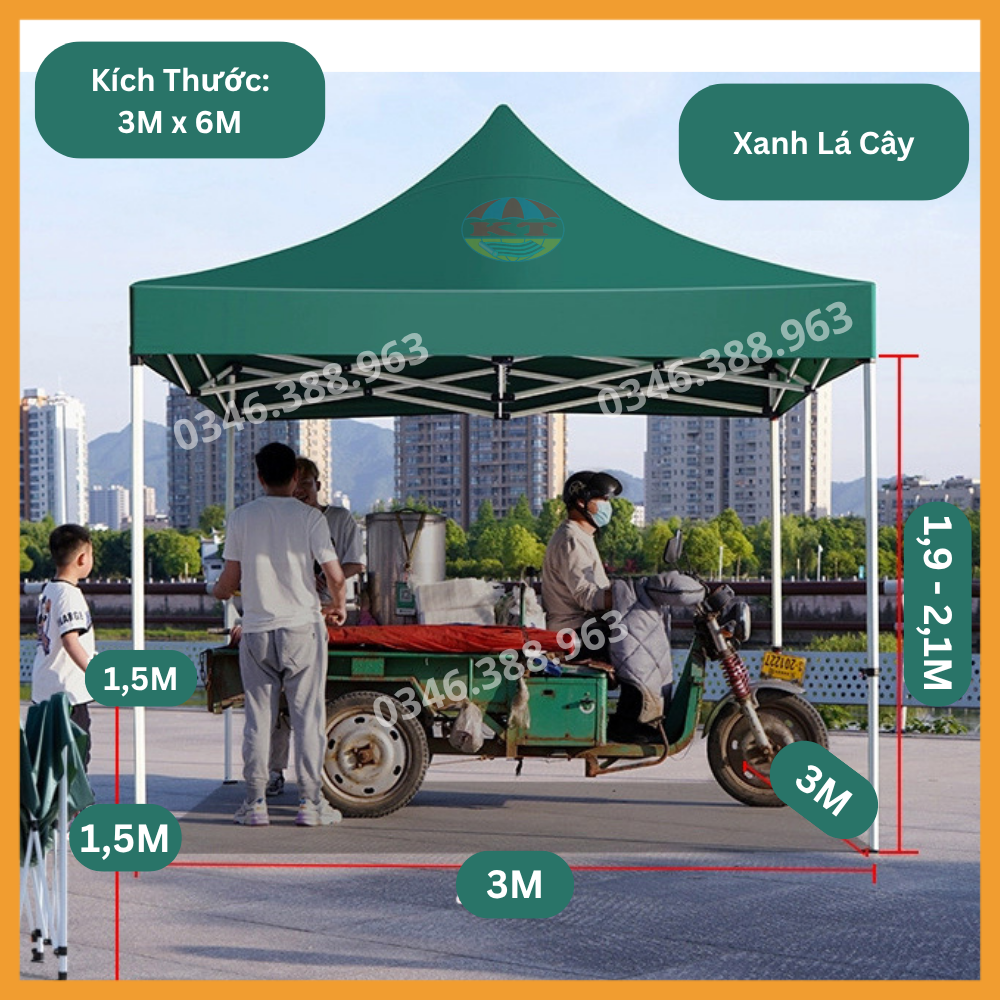 Nhà Bạt Gấp Gọn Xanh Lá Có Bánh Xe, In Logo Theo Yêu Cầu