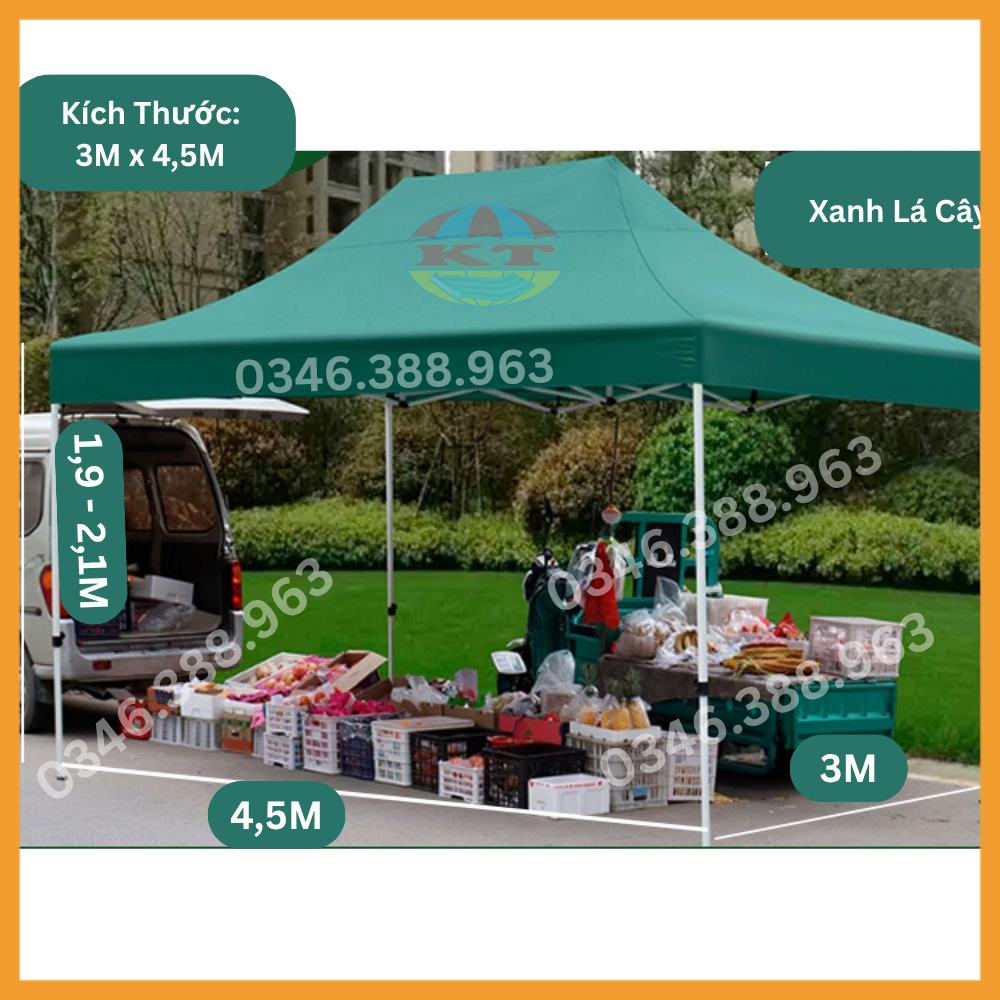 Nhà Bạt Gấp Gọn Xanh Lá Có Bánh Xe, In Logo Theo Yêu Cầu