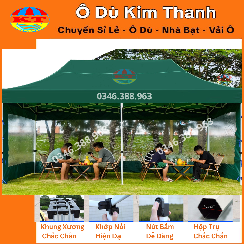 Nhà Bạt Gấp Gọn Xanh Lá Có Bánh Xe, In Logo Theo Yêu Cầu