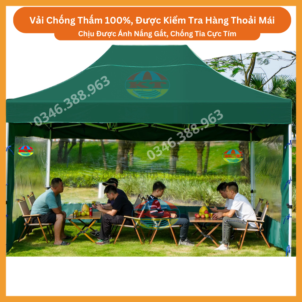 Nhà Bạt Gấp Gọn Xanh Lá Có Bánh Xe, In Logo Theo Yêu Cầu