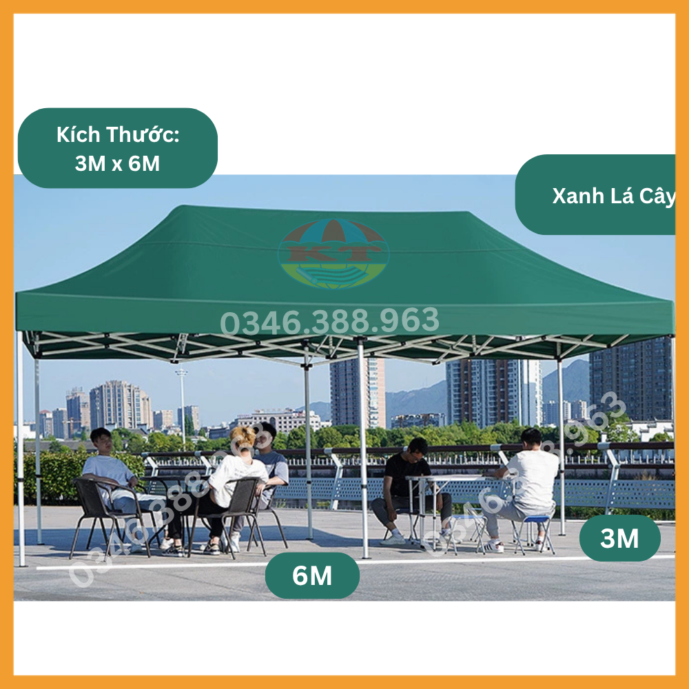Nhà Bạt Gấp Gọn Xanh Lá Có Bánh Xe, In Logo Theo Yêu Cầu