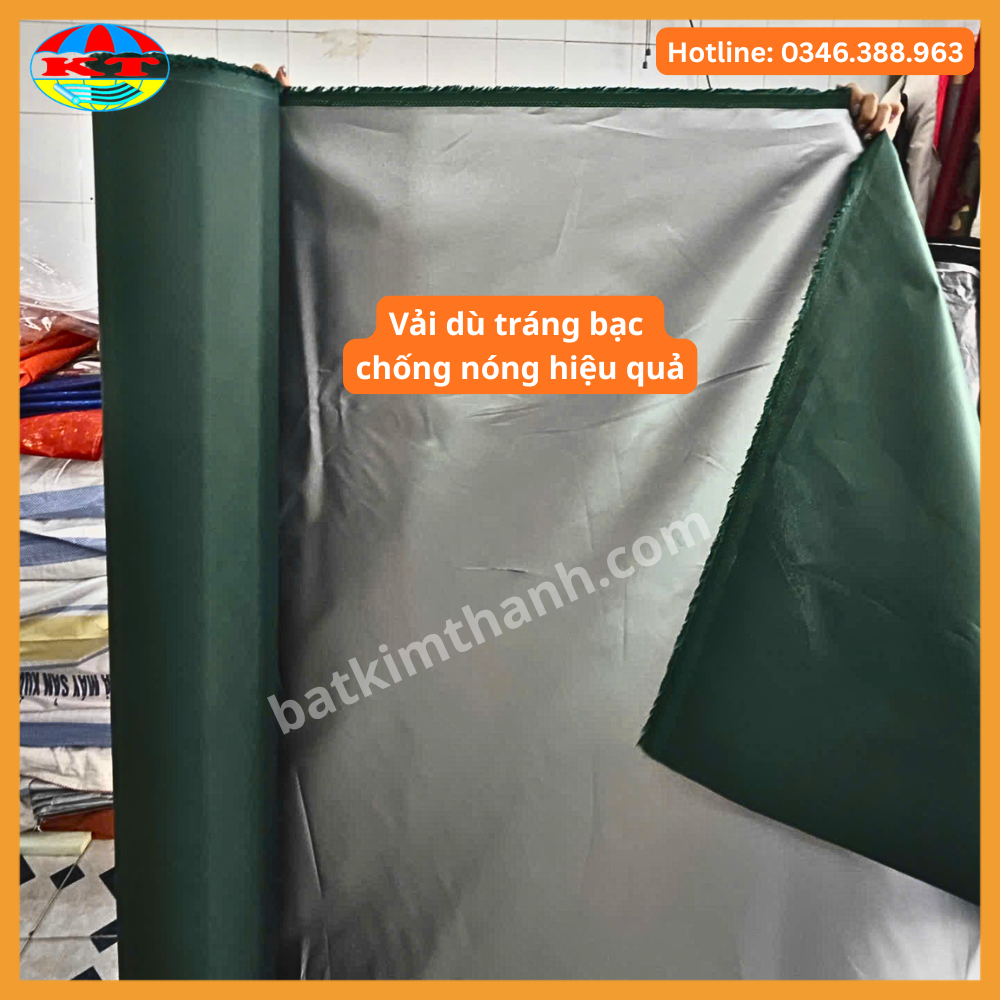 vải dù xanh lá tráng bạc