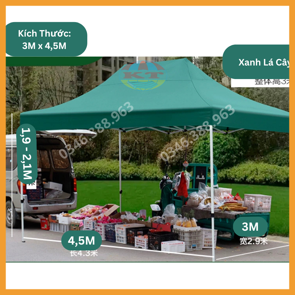 Nhà Bạt Gấp Gọn Xanh Lá Có Bánh Xe, In Logo Theo Yêu Cầu