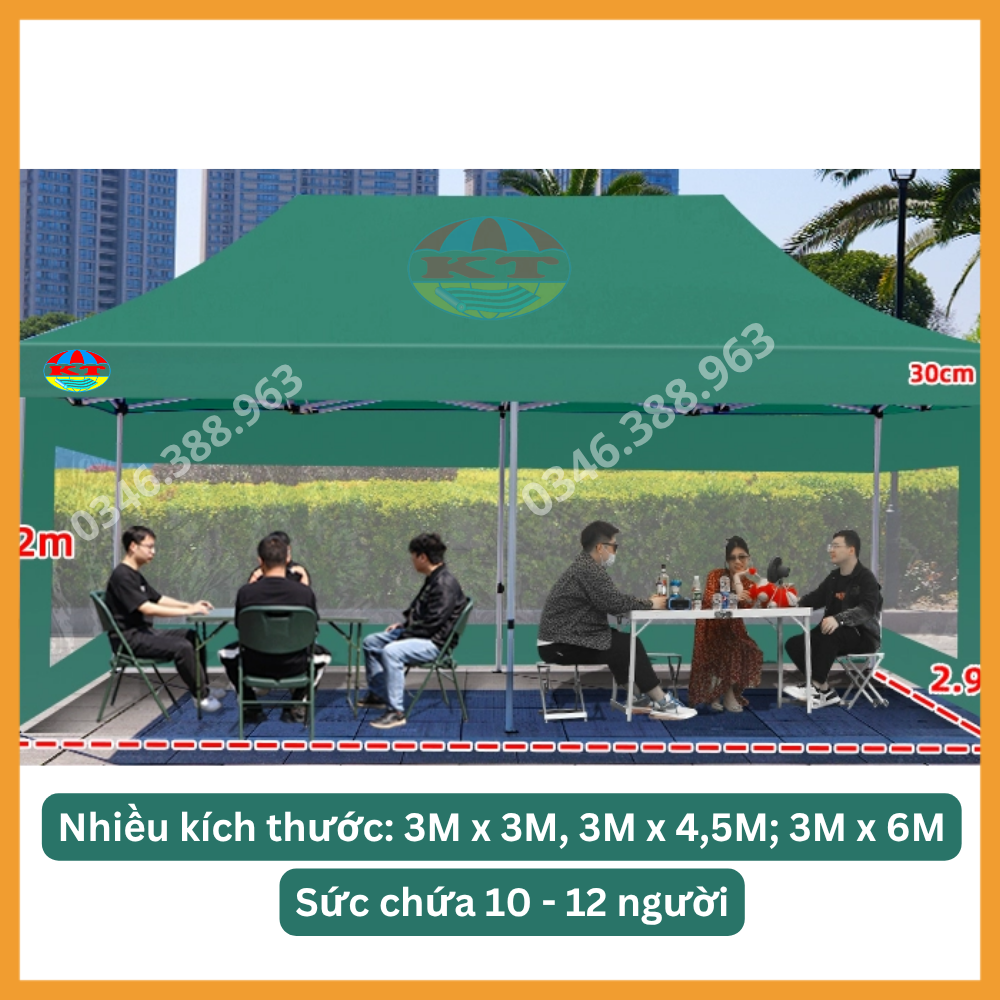 Nhà Bạt Gấp Gọn Xanh Lá Có Bánh Xe, In Logo Theo Yêu Cầu