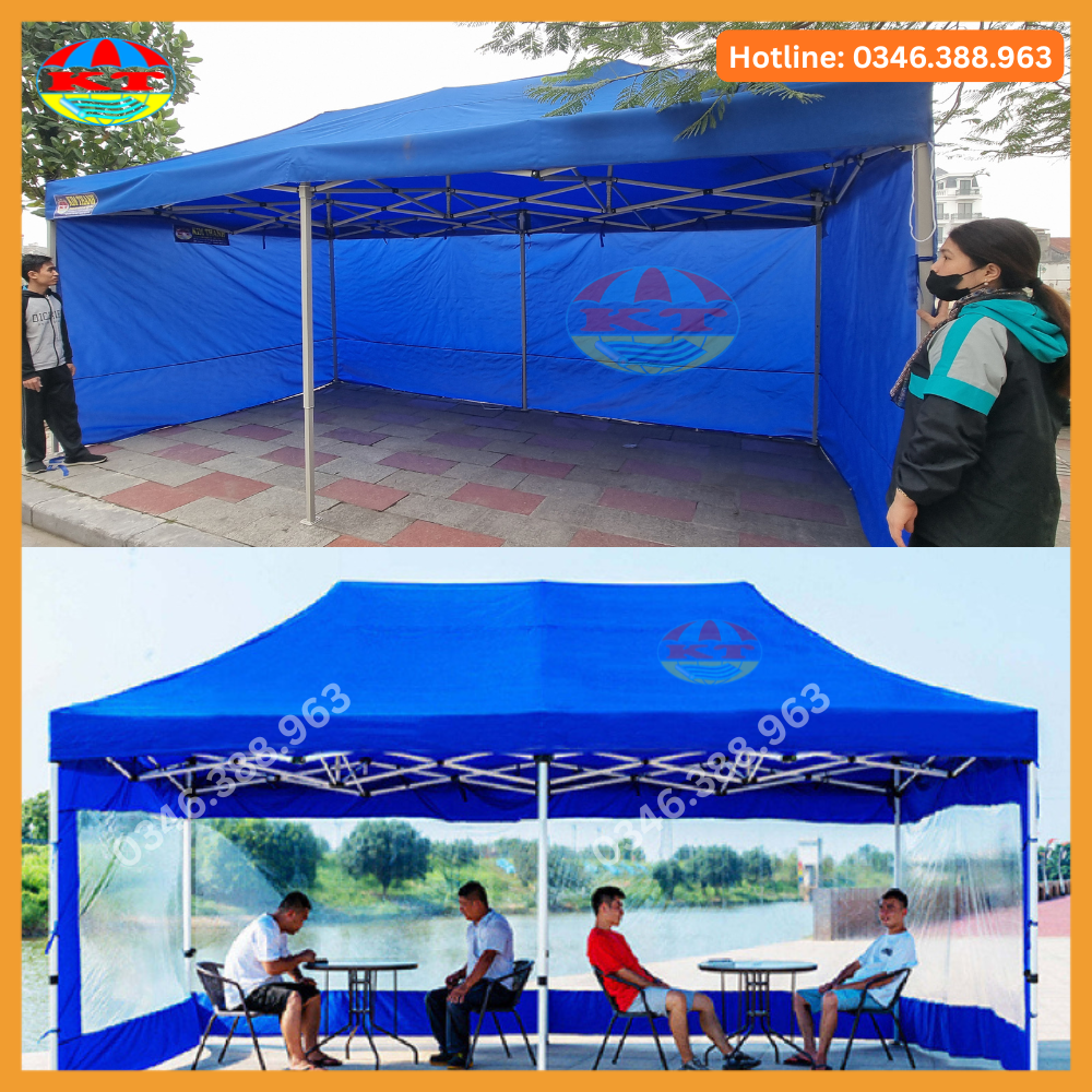 Bạt Gấp Gọn 3M x 6M Màu Xanh Dương, Quây 3 Mặt