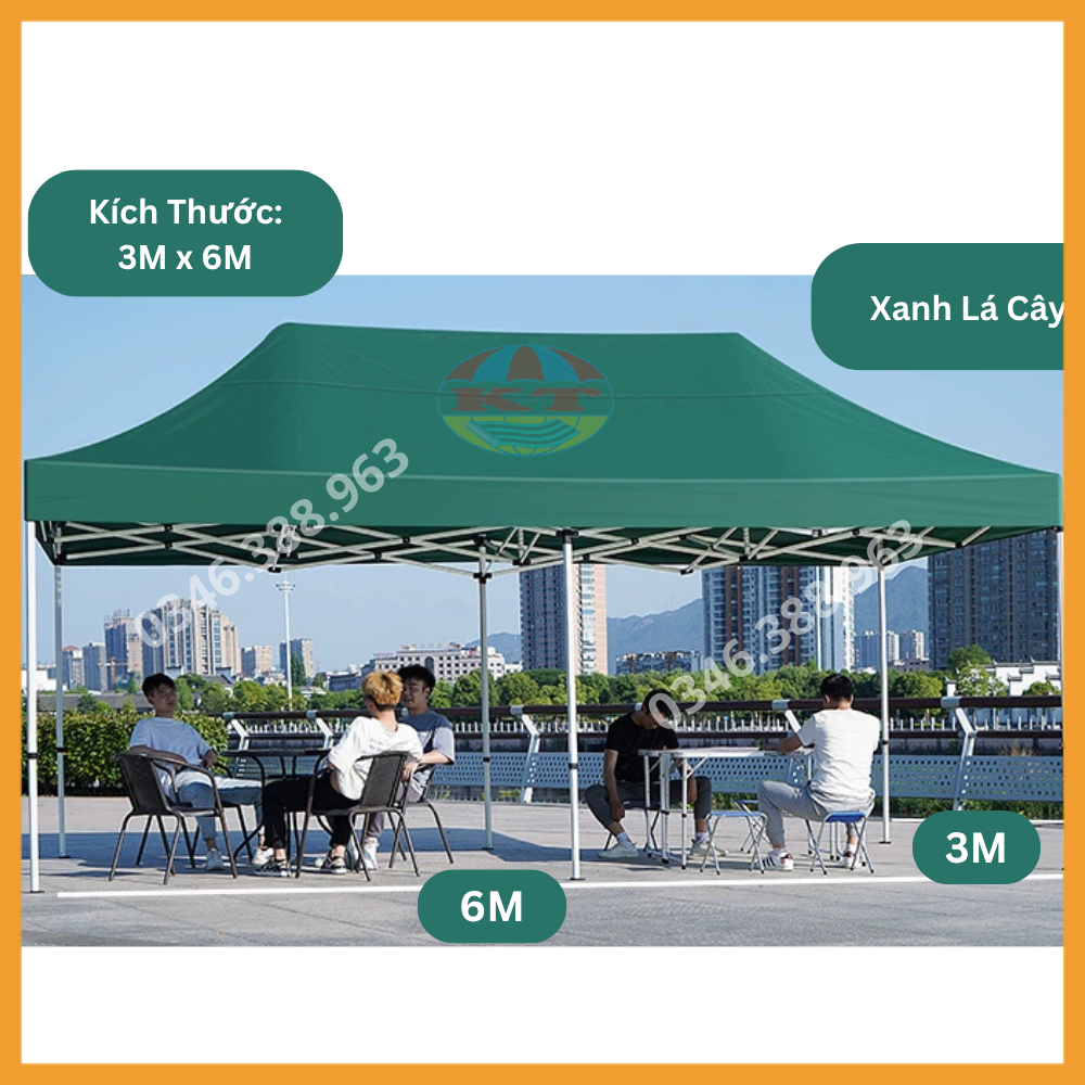 Nhà Bạt Gấp Gọn Xanh Lá Có Bánh Xe, In Logo Theo Yêu Cầu