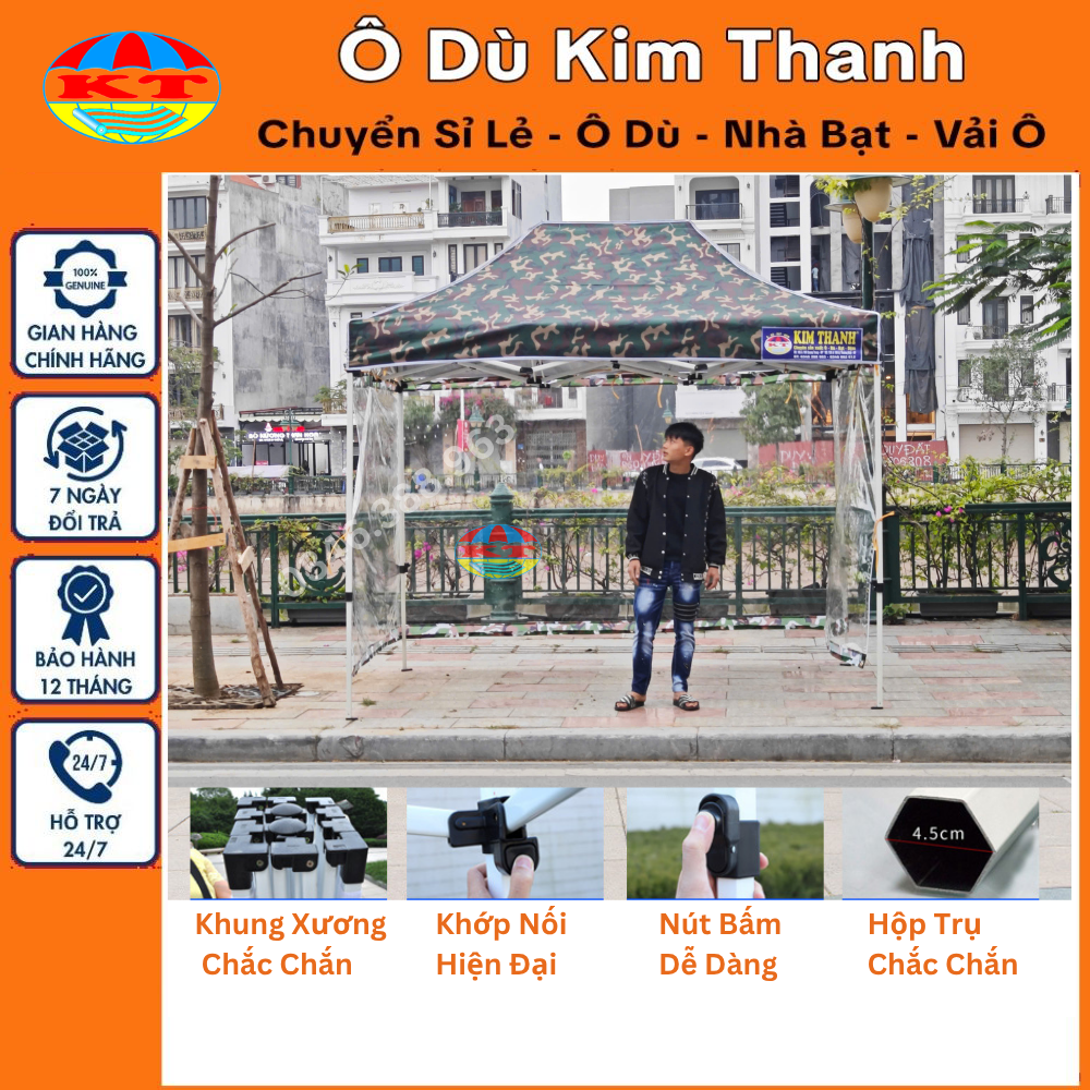 Nhà Bạt Gấp Gọn 2M x 3M Màu Rằn Ri, Quây 3 Mặt Trong Suốt