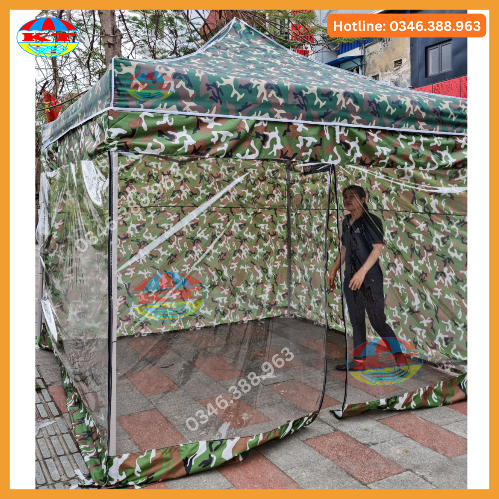 Bạt Gấp Gọn 3M x 3M Màu Rằn Ri, Quây 4 Mặt , Có Cửa Ra Vào