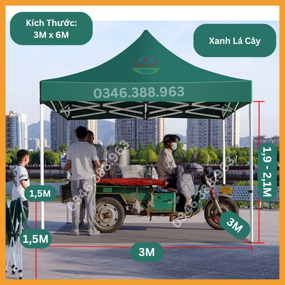 Nhà Bạt Gấp Gọn Xanh Lá Có Bánh Xe, In Logo Theo Yêu Cầu