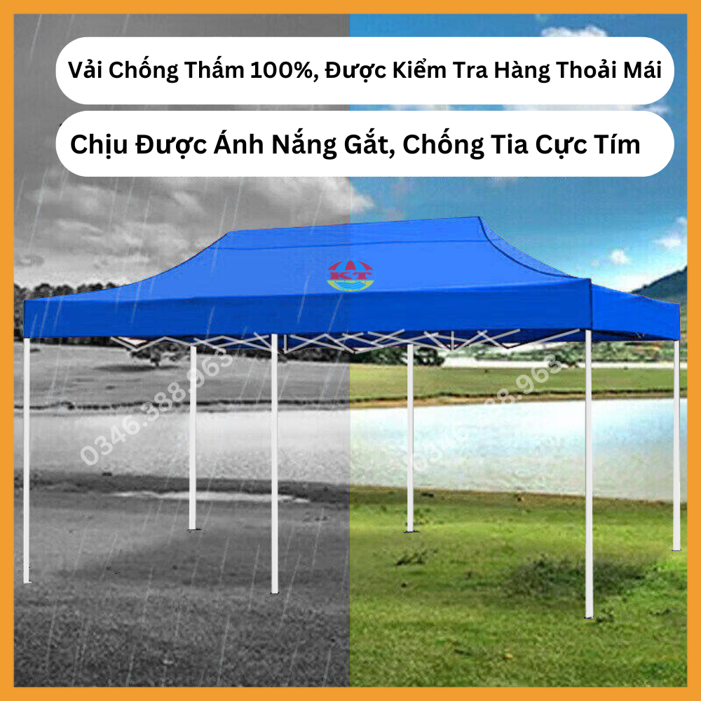 Bạt Gấp Gọn 3M x 6M Màu Xanh Dương, Quây 3 Mặt