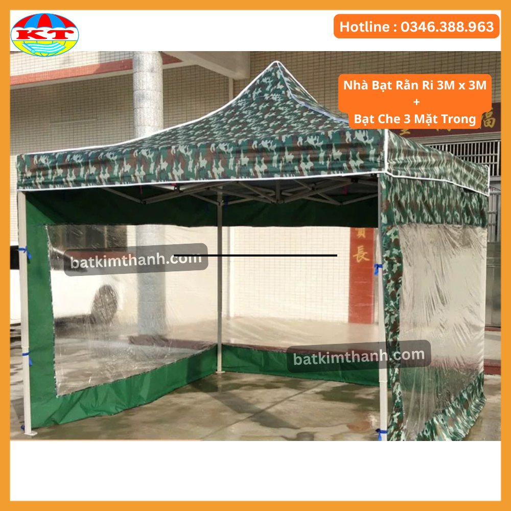 Nhà bạt gấp gọn rằn ri 3x3, 3x4,5, 3x6m kèm vách quây | Bạt Kim Thanh