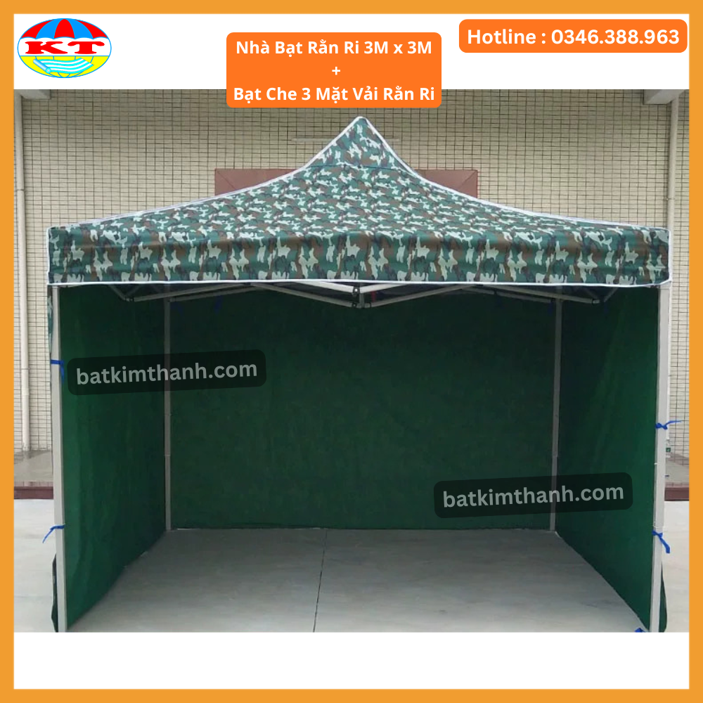 Nhà bạt gấp gọn rằn ri 3x3, 3x4,5, 3x6m kèm vách quây | Bạt Kim Thanh