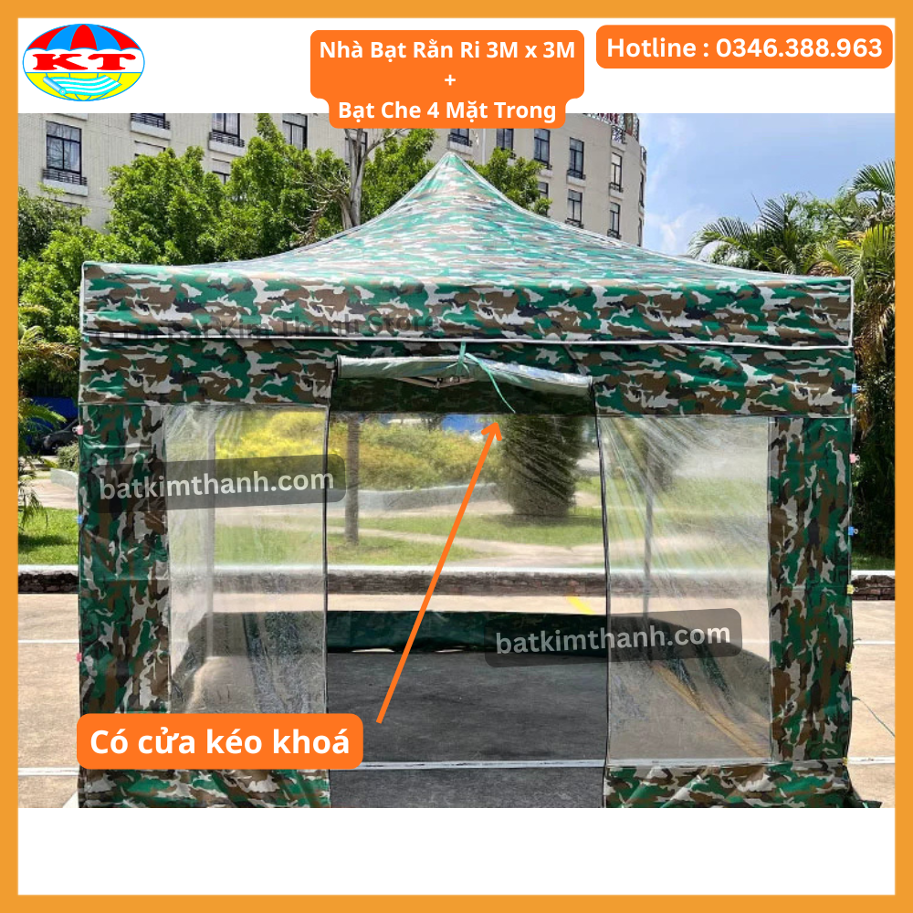 Nhà bạt gấp gọn rằn ri 3x3, 3x4,5, 3x6m kèm vách quây | Bạt Kim Thanh