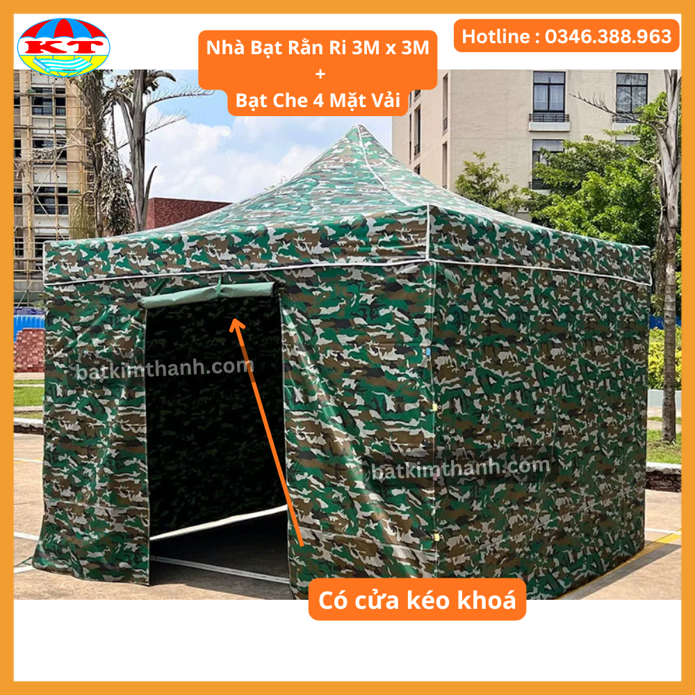 Nhà bạt gấp gọn rằn ri 3x3, 3x4,5, 3x6m kèm vách quây | Bạt Kim Thanh