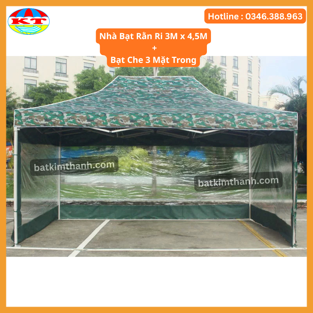 Nhà bạt gấp gọn rằn ri 3x3, 3x4,5, 3x6m kèm vách quây | Bạt Kim Thanh