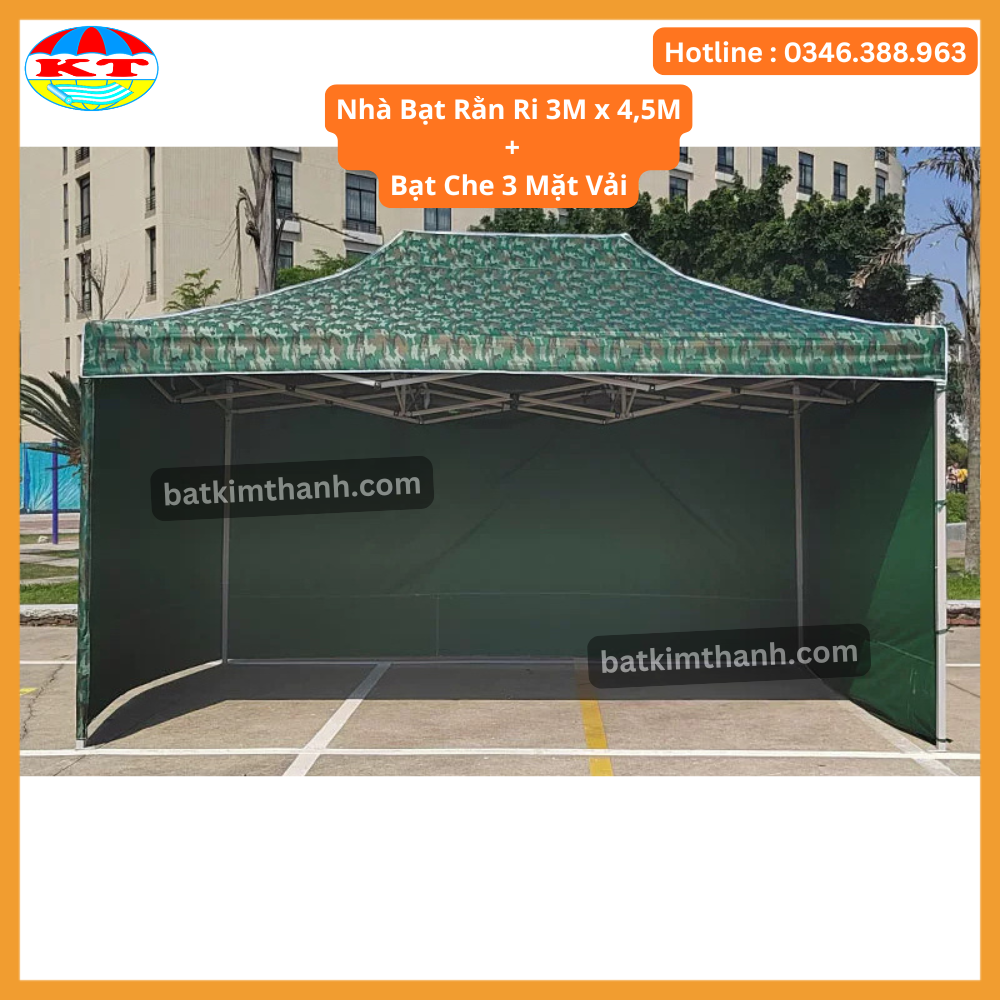Nhà bạt gấp gọn rằn ri 3x3, 3x4,5, 3x6m kèm vách quây | Bạt Kim Thanh