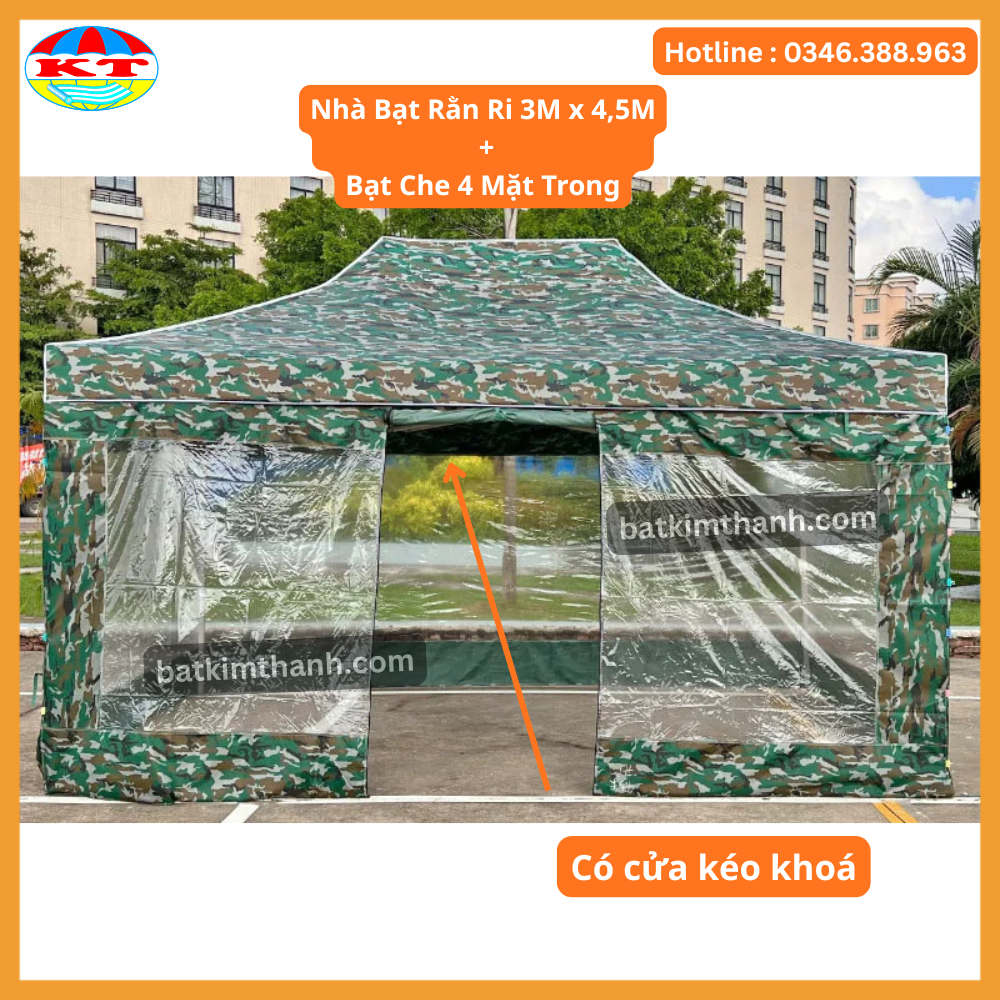 Nhà bạt gấp gọn rằn ri 3x3, 3x4,5, 3x6m kèm vách quây | Bạt Kim Thanh