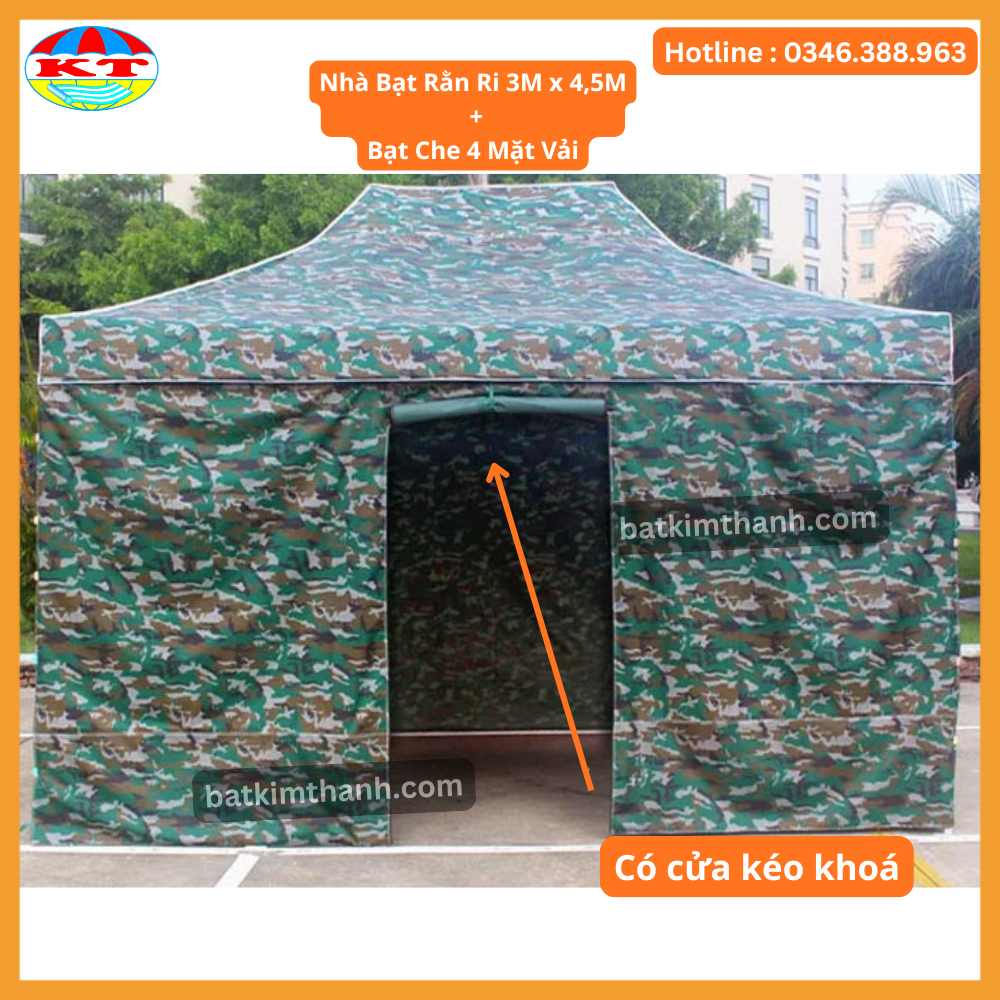 Nhà bạt gấp gọn rằn ri 3x3, 3x4,5, 3x6m kèm vách quây | Bạt Kim Thanh