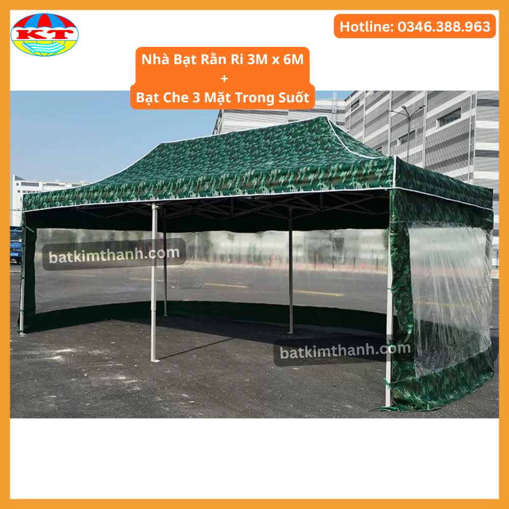Nhà bạt gấp gọn rằn ri 3x3, 3x4,5, 3x6m kèm vách quây | Bạt Kim Thanh