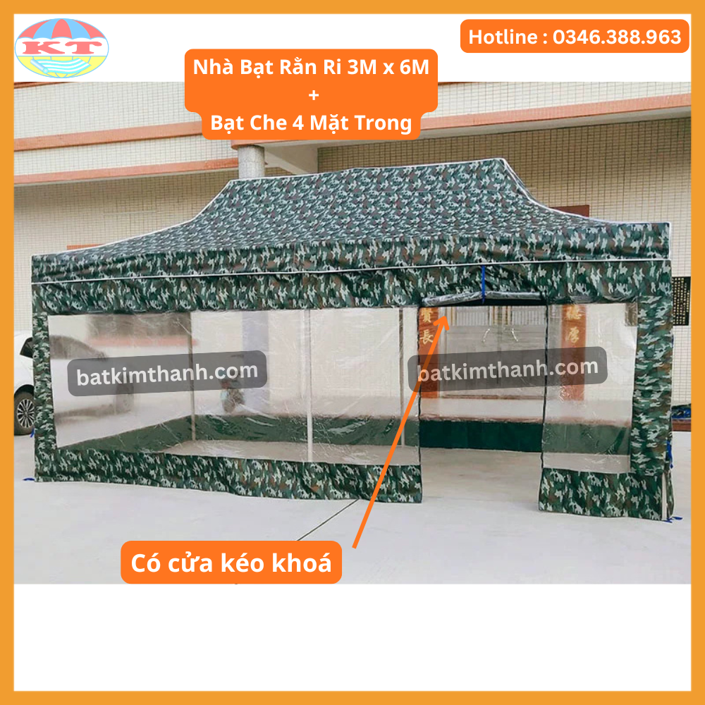 Nhà bạt gấp gọn rằn ri 3x3, 3x4,5, 3x6m kèm vách quây | Bạt Kim Thanh