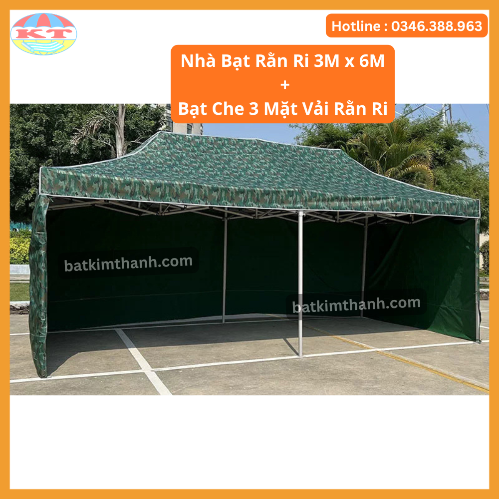 Nhà bạt gấp gọn rằn ri 3x3, 3x4,5, 3x6m kèm vách quây | Bạt Kim Thanh