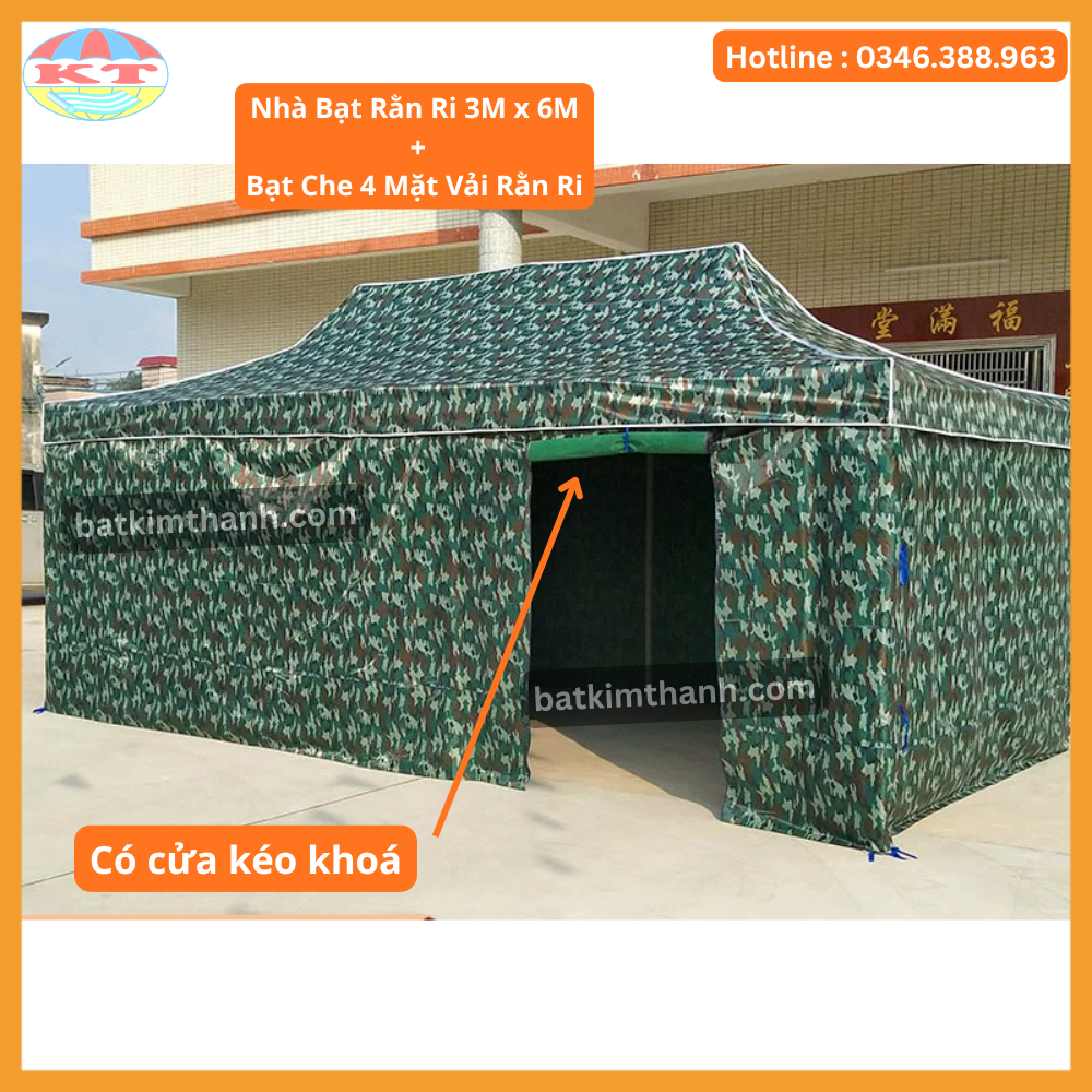 Nhà bạt gấp gọn rằn ri 3x3, 3x4,5, 3x6m kèm vách quây | Bạt Kim Thanh