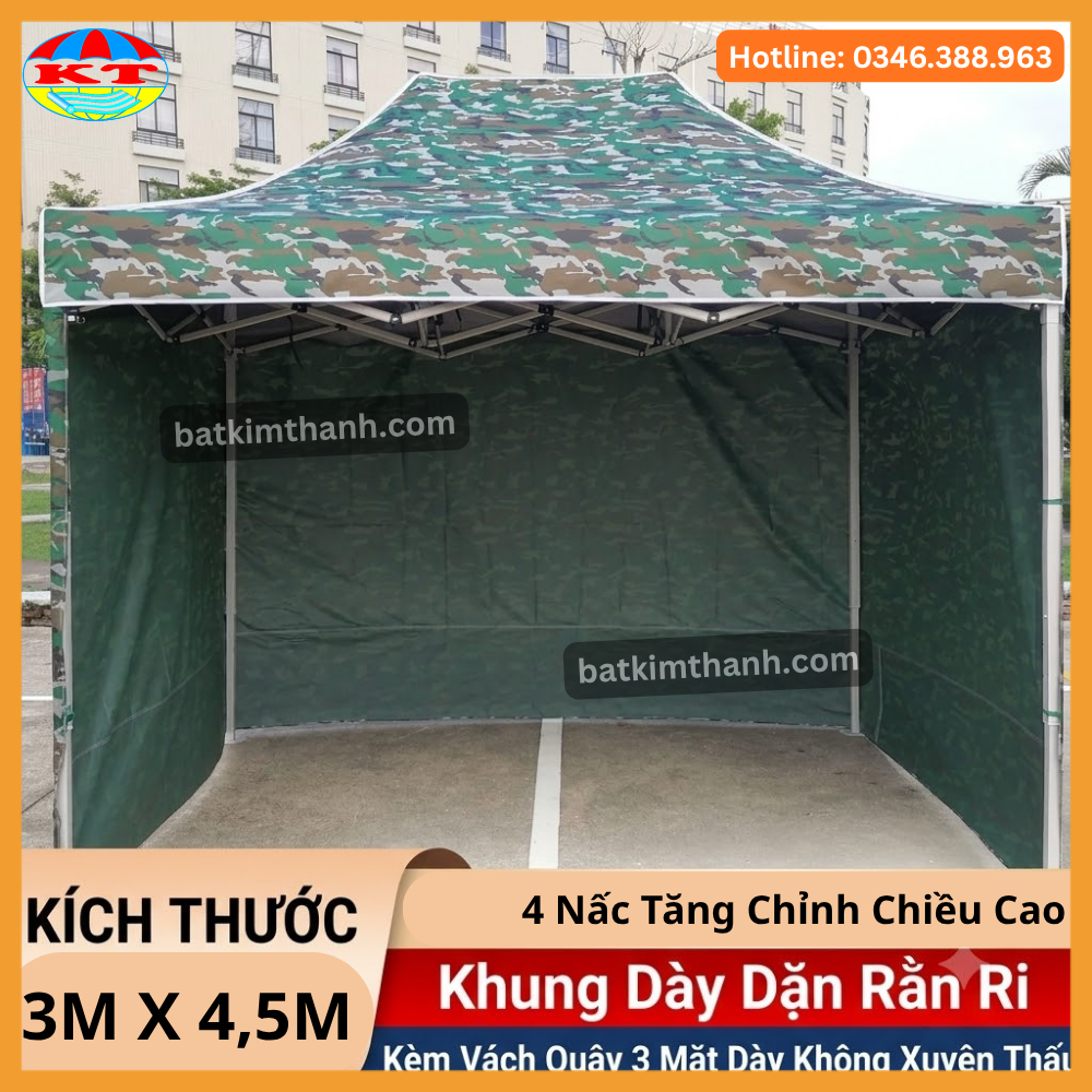 Nhà bạt gấp gọn rằn ri 3x3, 3x4,5, 3x6m kèm vách quây | Bạt Kim Thanh