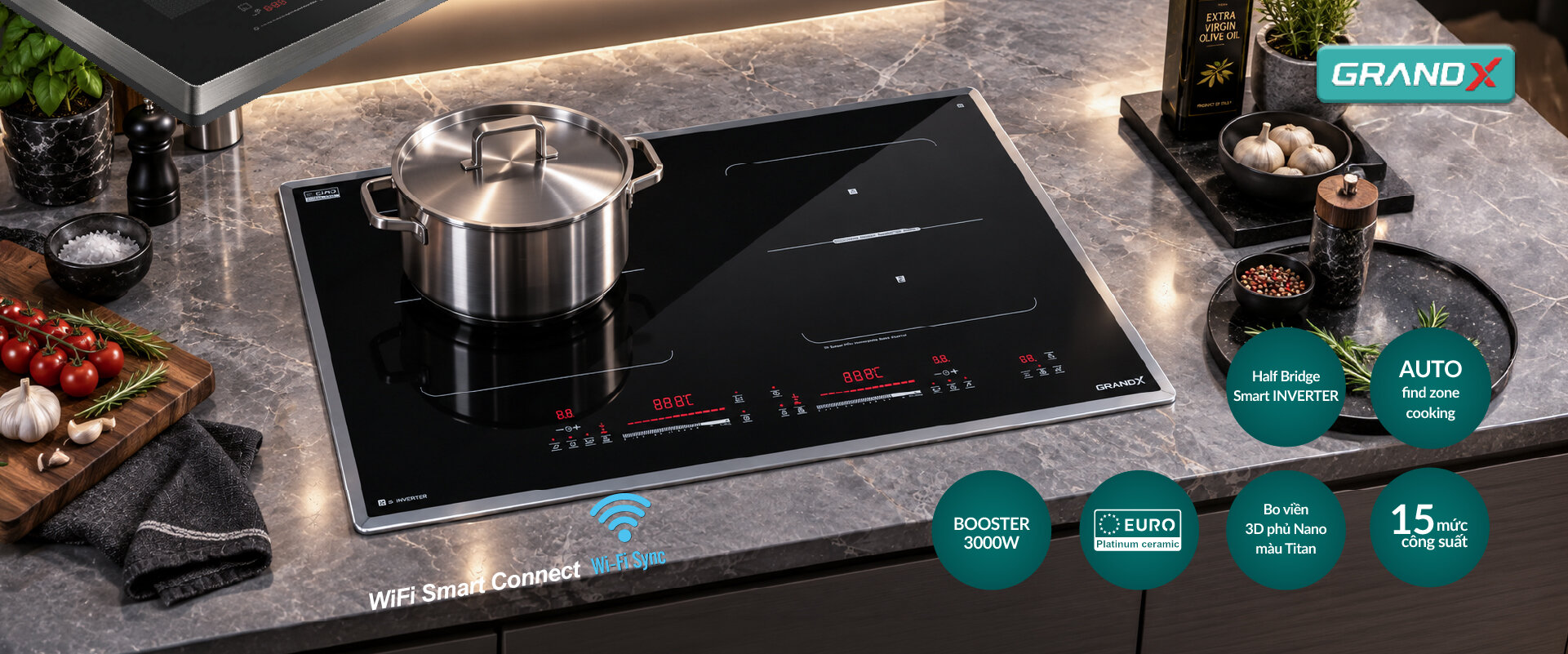 Bếp từ GrandX GX IH796Titan -  Wi-Fi Connect kết nối Wi-Fi thông minh