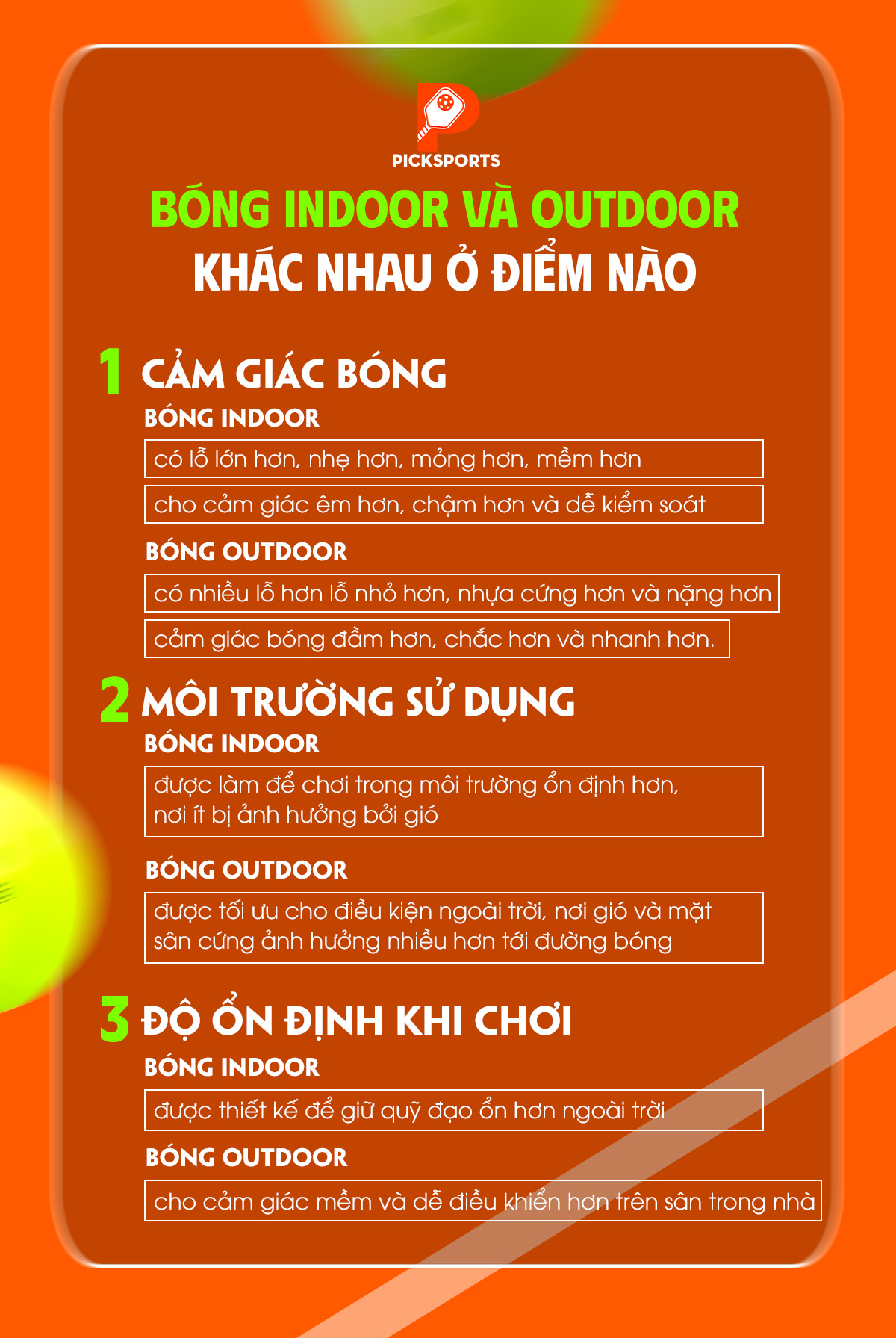 Bóng Pickleball indoor và outdoor khác nhau thế nào - Picksports.vn