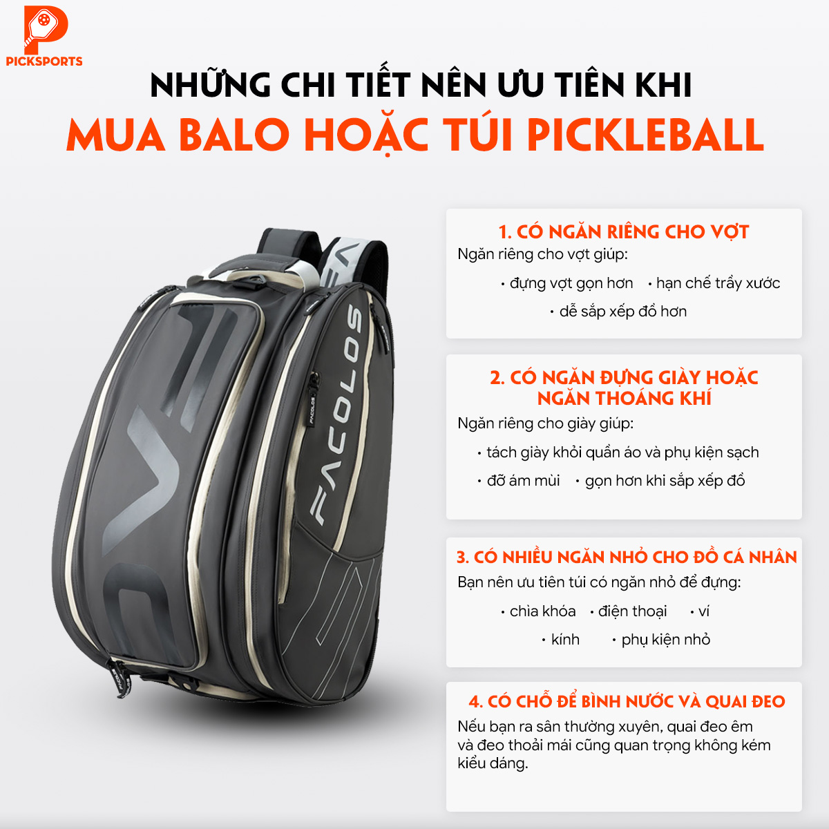 Cách chọn balo Pickleball hoặc túi Pickleball picksports.vn