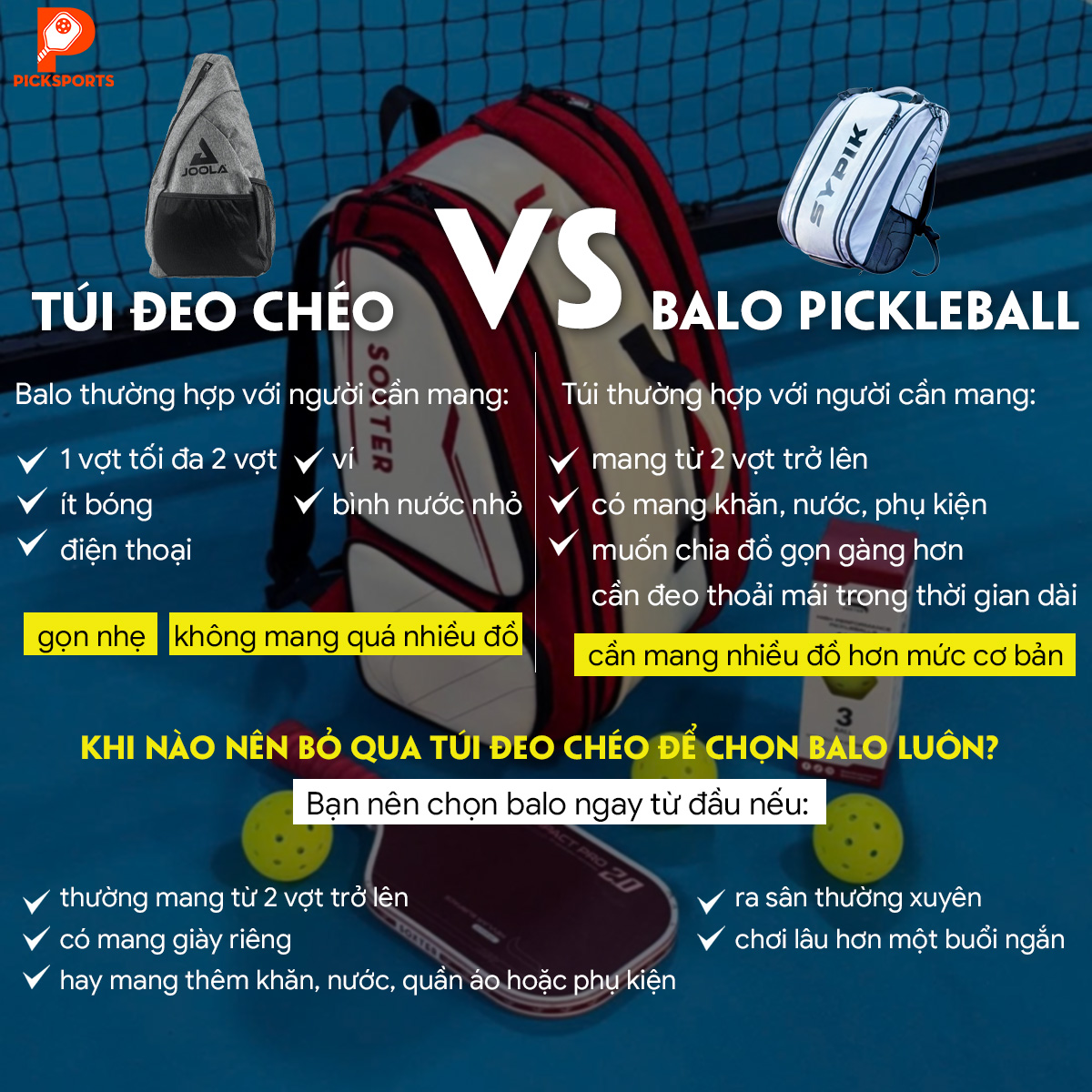 Cách chọn balo Pickleball hoặc túi Pickleball picksports.vn