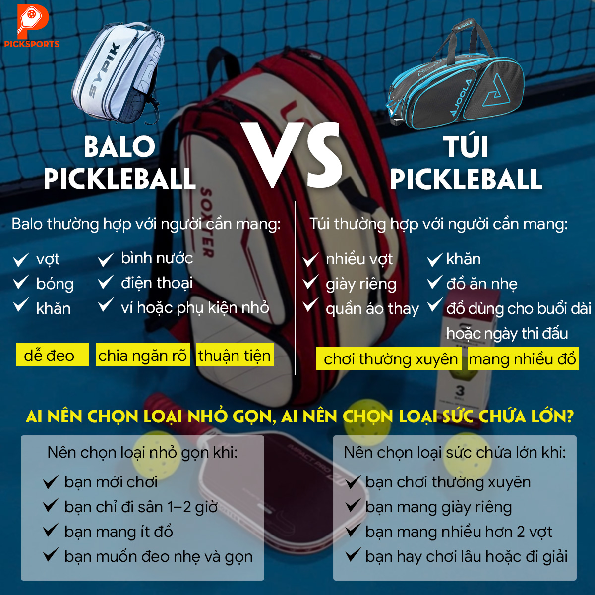 Cách chọn balo Pickleball hoặc túi Pickleball picksports.vn