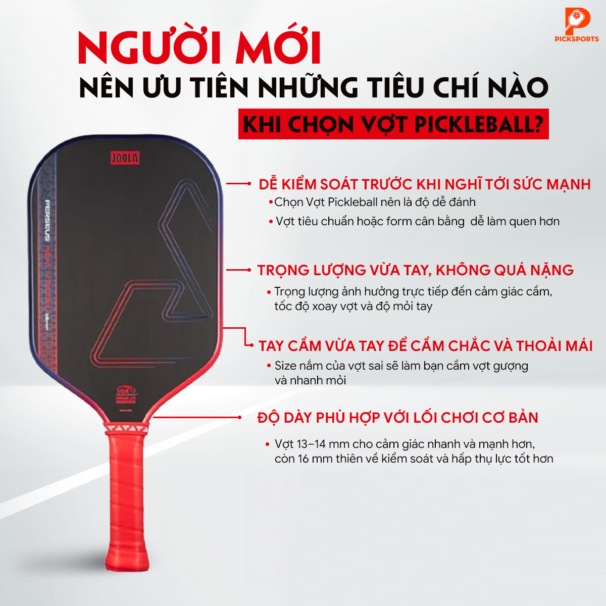 Cách chọn vợt Pickleball cho người mới Picksports.vn
