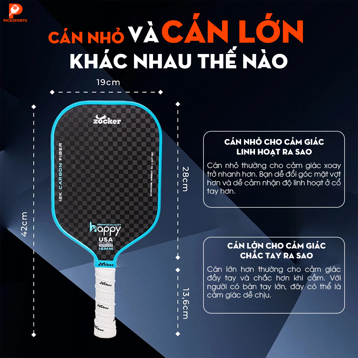 Chọn size cán vợt Pickleball - Picksports.vn