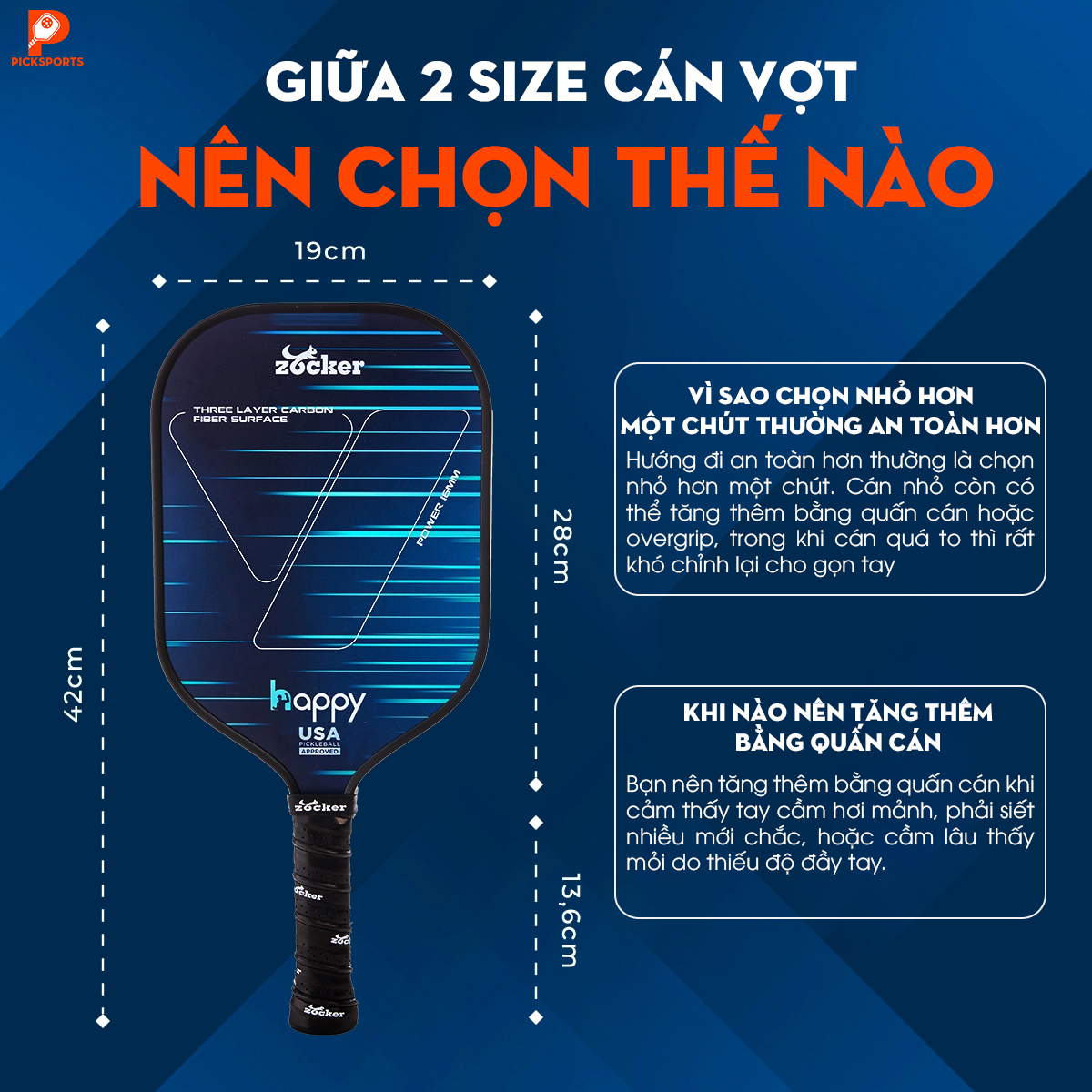 Chọn size cán vợt Pickleball - Picksports.vn