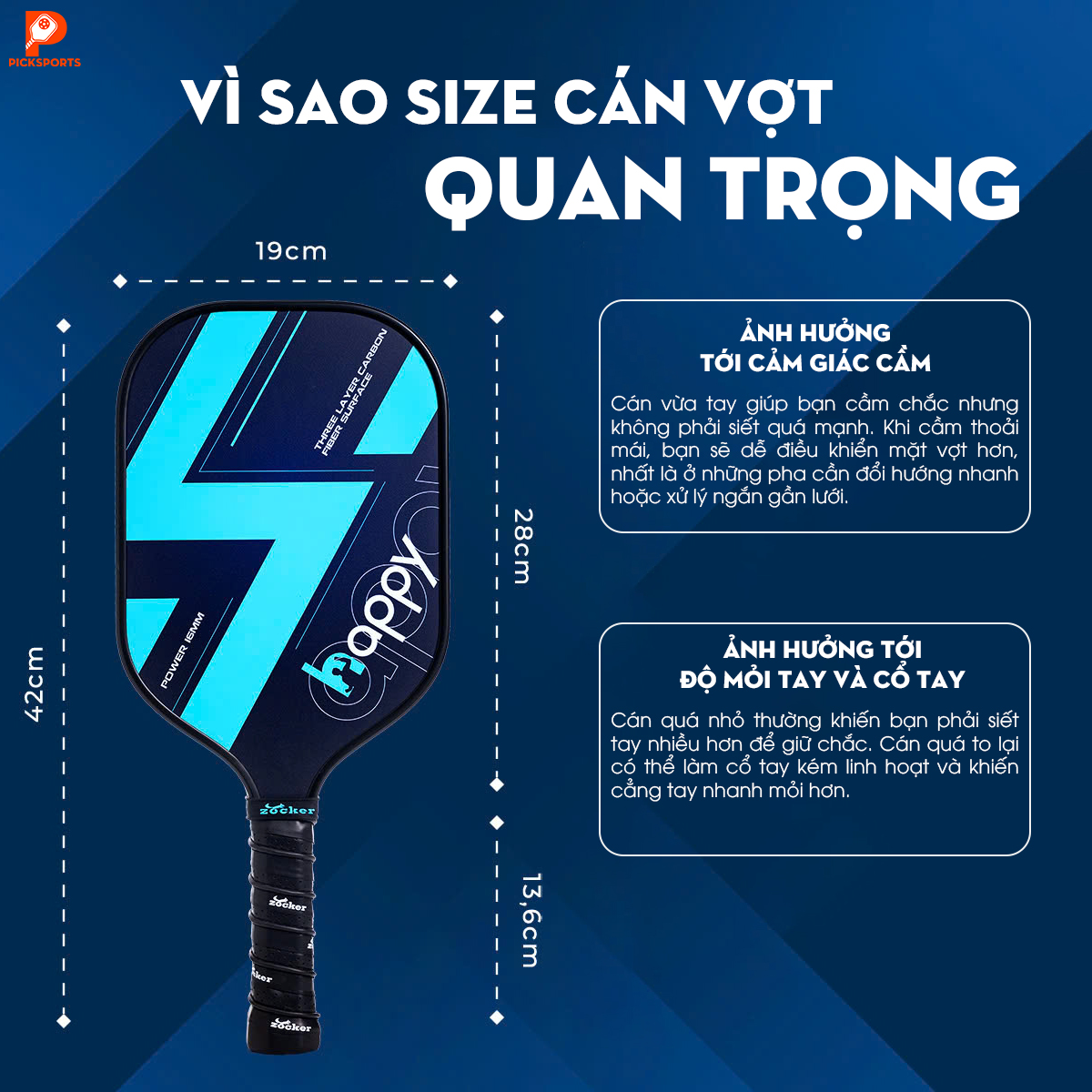 Chọn size cán vợt Pickleball - Picksports.vn