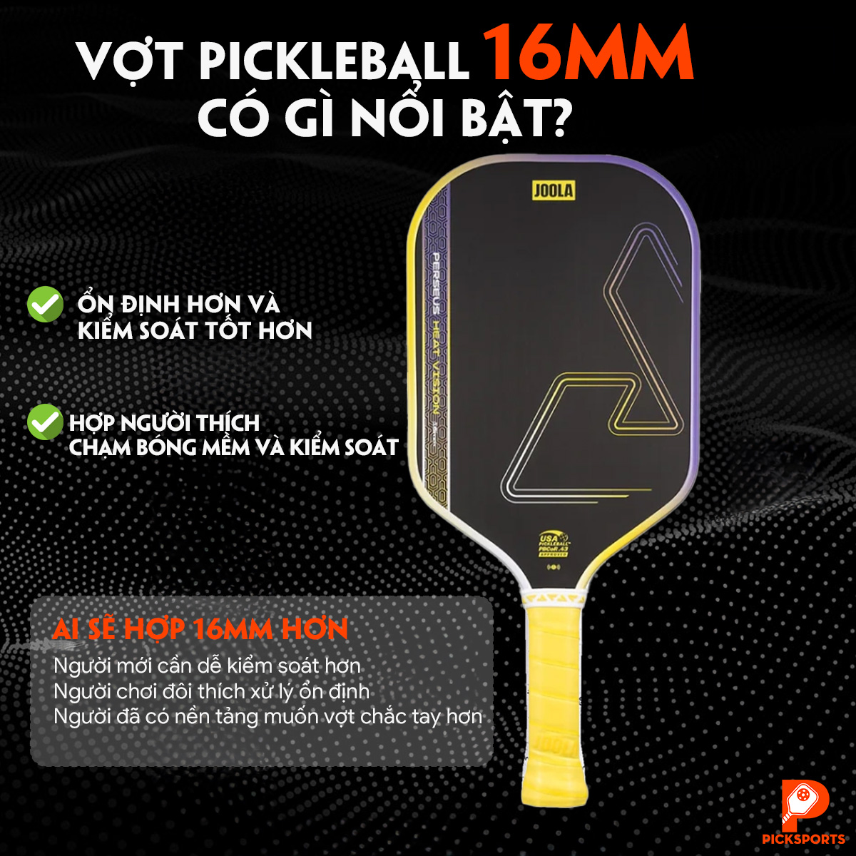 So sánh vợt Pickleball 14mm và 16mm Picksports.vn