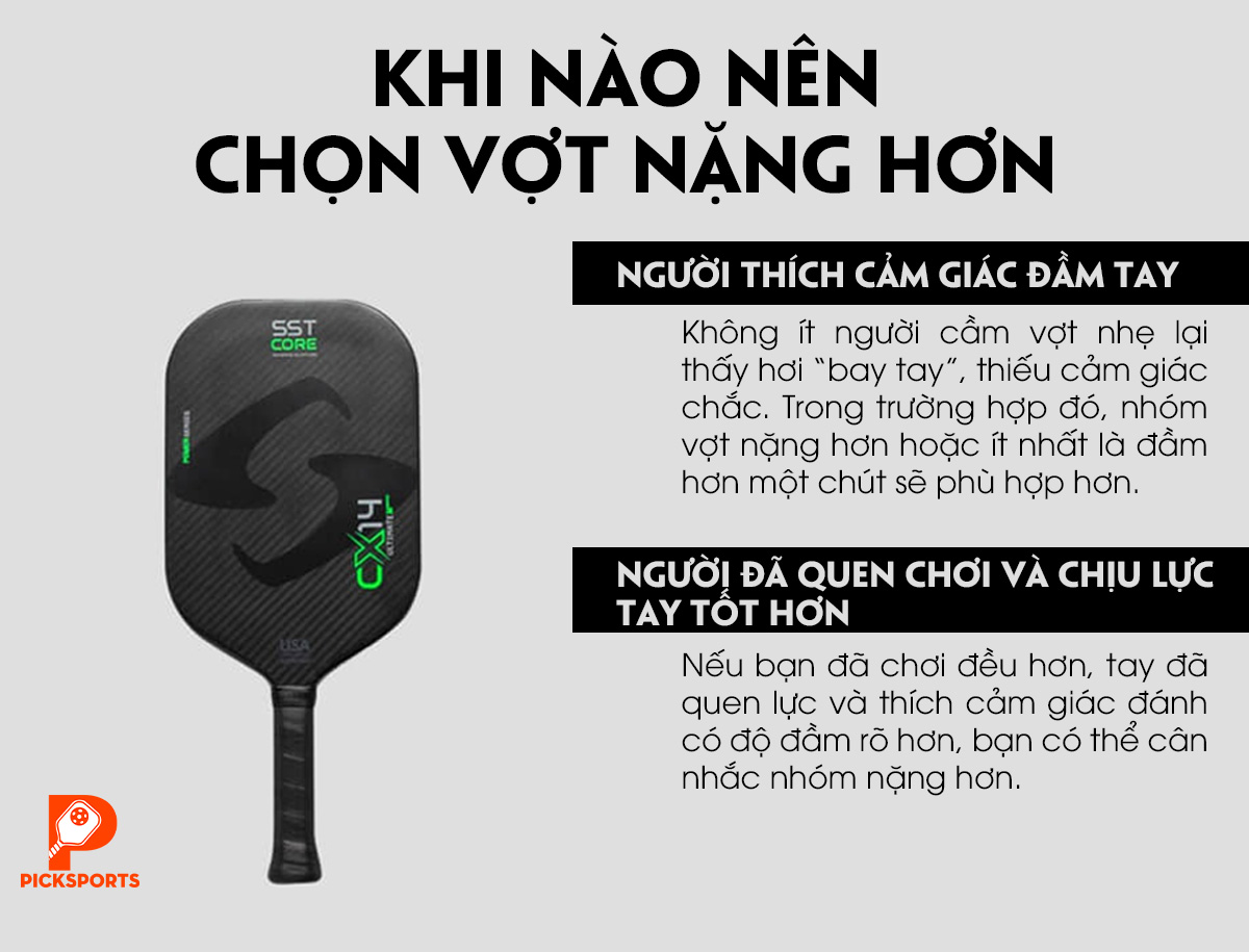 Vợt Pickleball nhẹ hay nặng - Picksports.vn