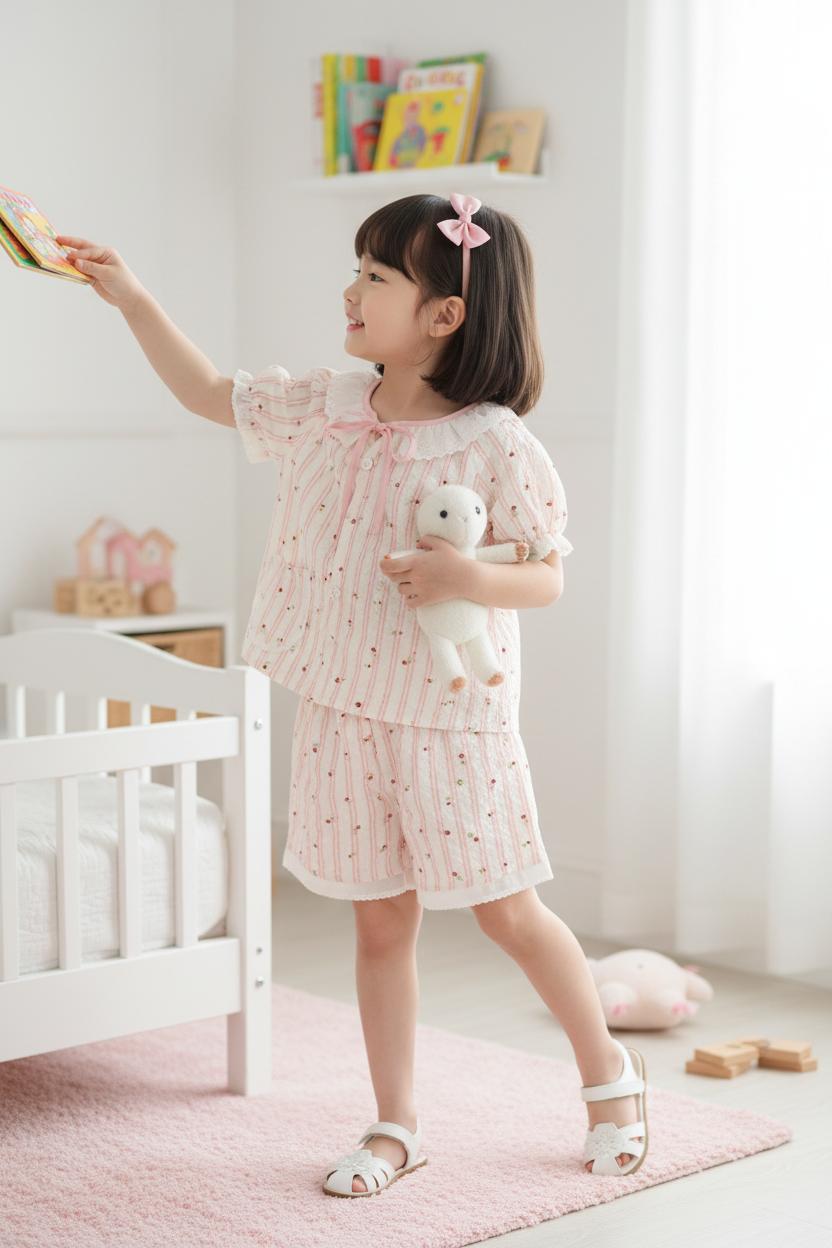 Bộ cotton trẻ em - bé gái G001 3/7 NH38