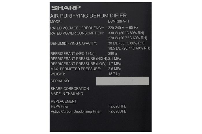 Máy hút ẩm kết hợp lọc không khí Sharp DW-T30FV-H
